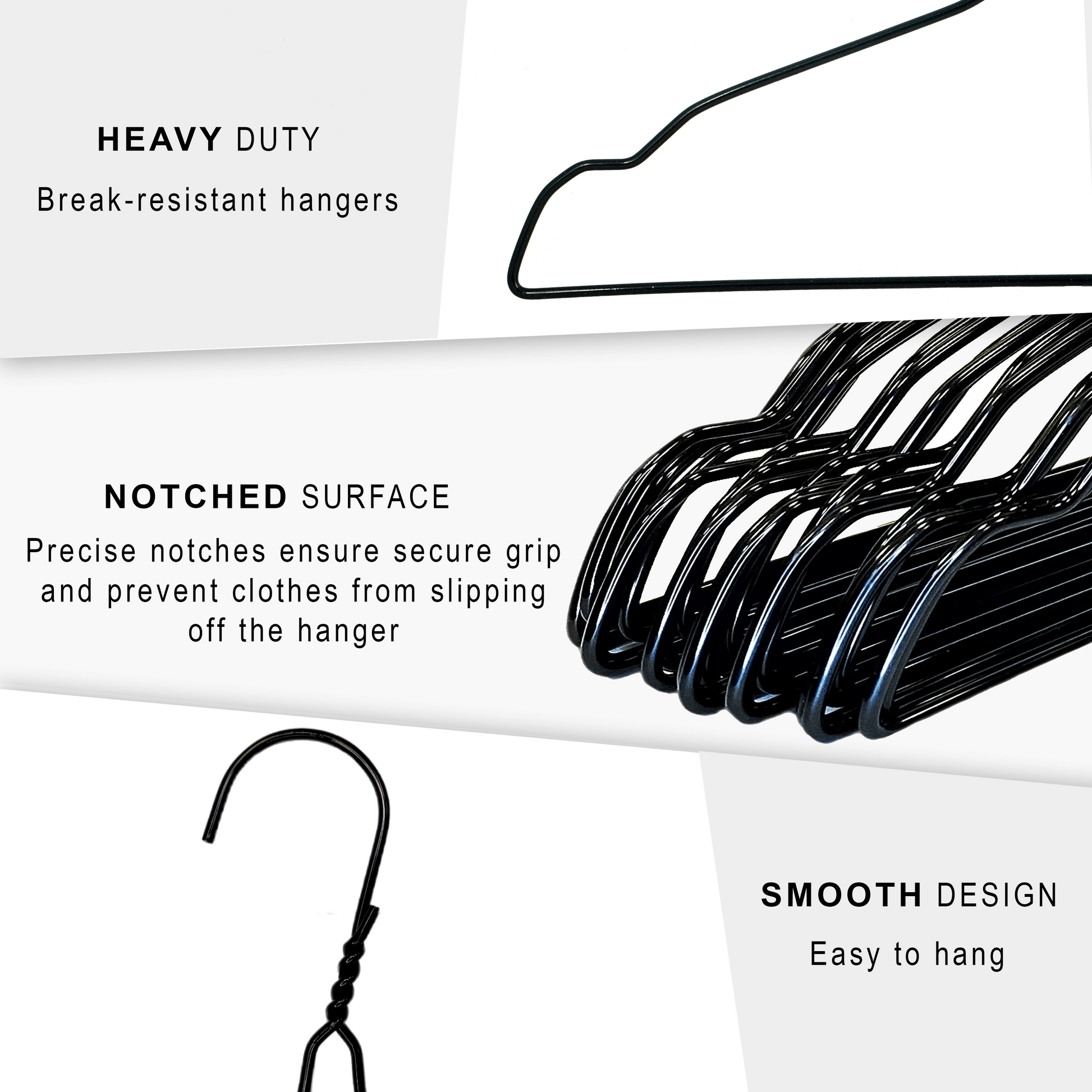 Metal Wire Hanger  Strong Black Coat Clothes Steel Water Proof