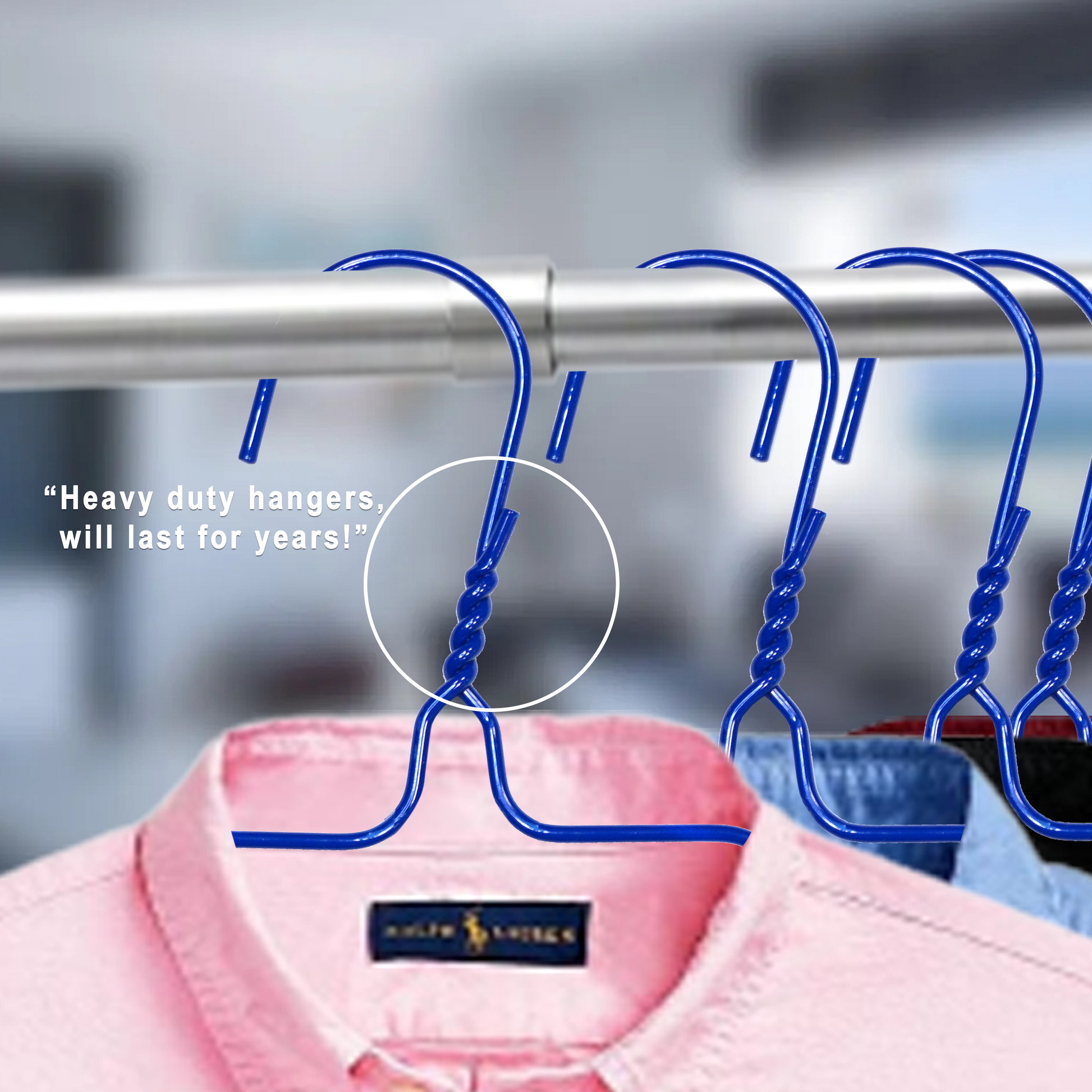 Metal Wire Hanger  Strong Blue Coat Clothes Steel Water Proof