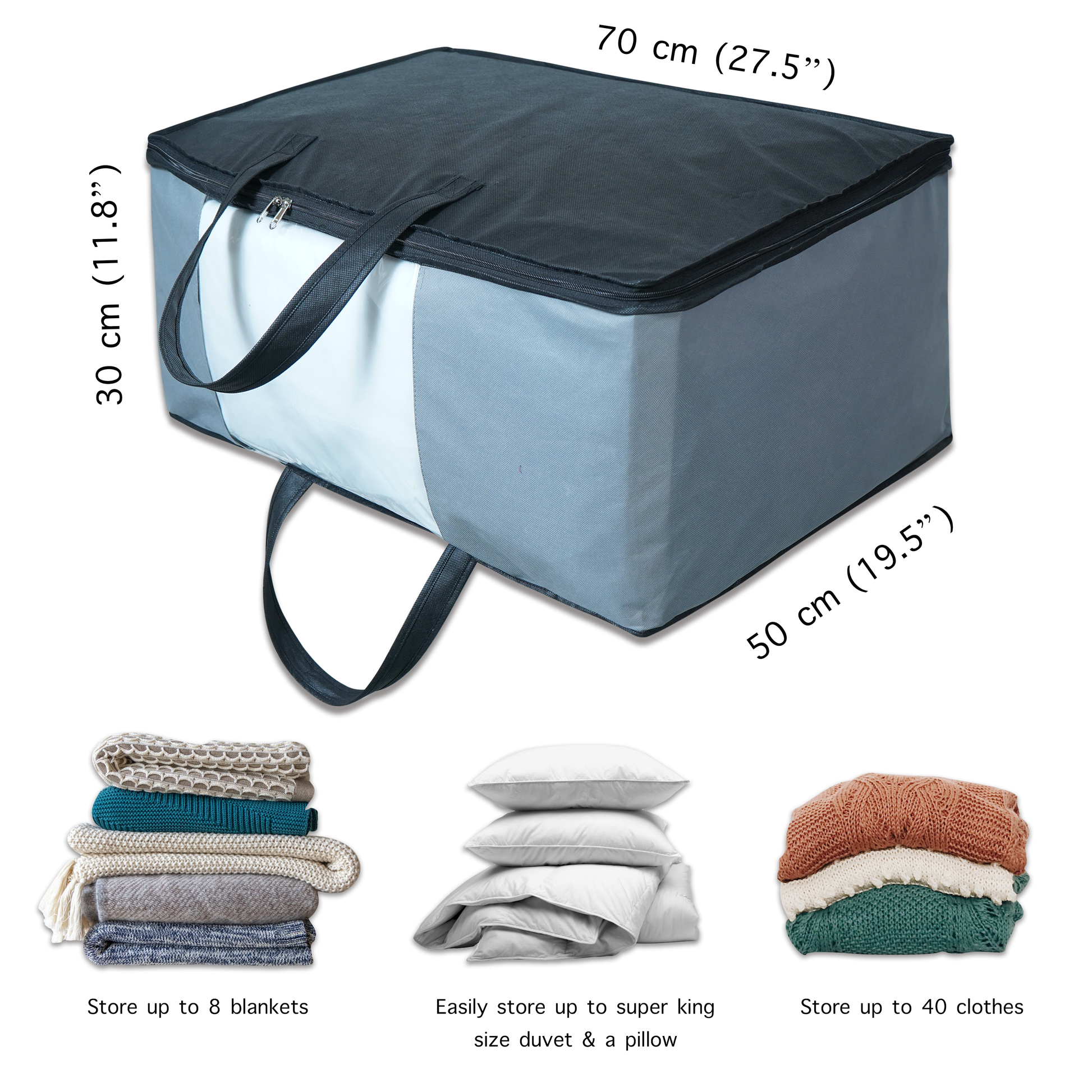 Expandable Clothes Storage Bags [70L Capacity] 1 Pk - 2 Adjustable Sizes  for Compact Under Bed Storage or Expands to Large Clothing Storage Bag